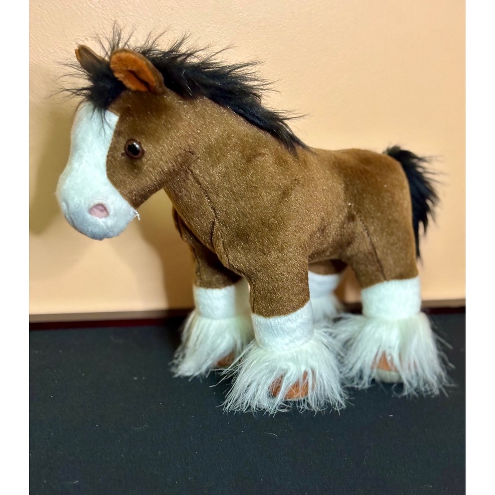 Wild Republic Bud Clydesdale Horse Plush Brown White Standing Stuffed Animal 11"